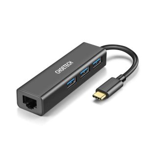 Choetech 4-In-1 USB-C to Gigabit RJ45 Adapter with USB Hub – HUB-U02 – Black – GC